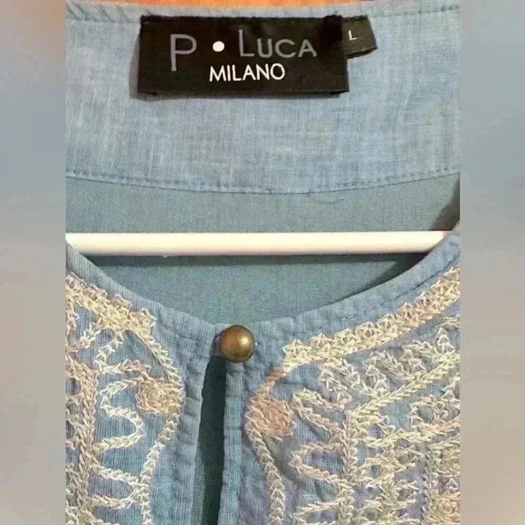 P Luka Milano Embroidered Linen Blend Dress Size M L Embossed Boho Short - Picture 6 of 8